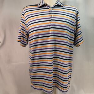 Walter‎ Hagen Golf Shirt L Blue Stripe Polo Short Sleeve Poly Stretch